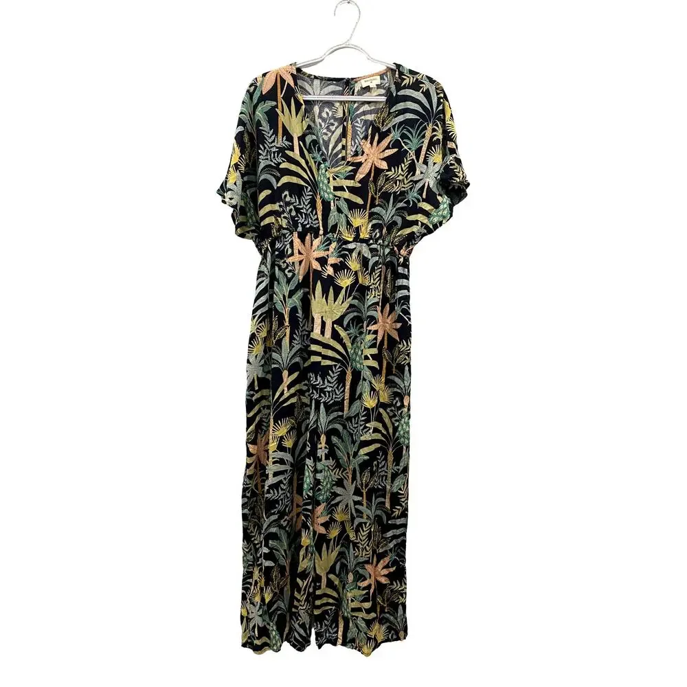 World Market Tropical Romper Jumpsuit w/ bold tropical print & palm leaves S/M - Picture 1 of 8